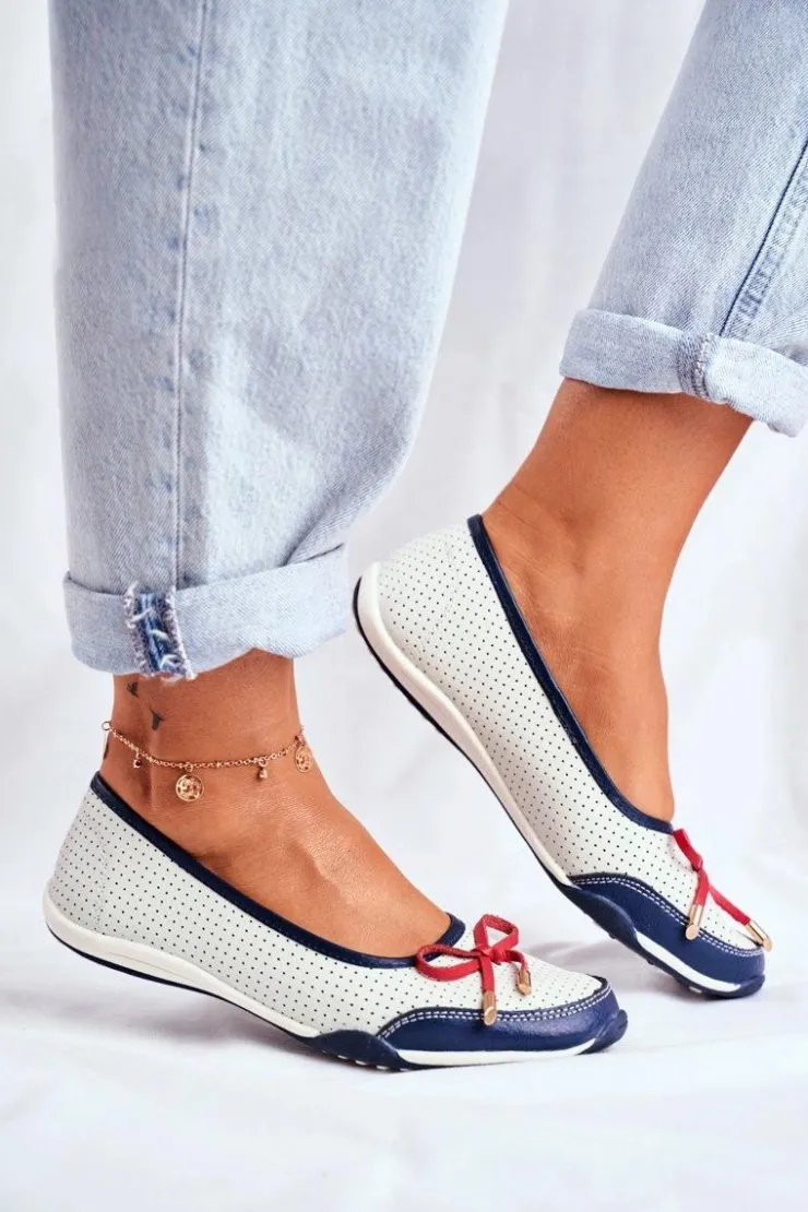 Evento Baleriny Skórzane|Baleriny Klasyczne*Ażurowe Skórzane Baleriny Biało-Czerwone Erdola