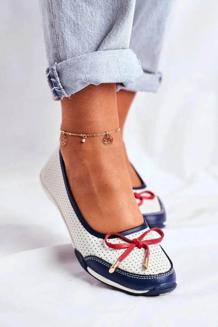 Evento Baleriny Skórzane|Baleriny Klasyczne*Ażurowe Skórzane Baleriny Biało-Czerwone Erdola