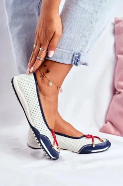 Evento Baleriny Skórzane|Baleriny Klasyczne*Ażurowe Skórzane Baleriny Biało-Czerwone Erdola