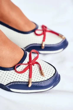 Evento Baleriny Skórzane|Baleriny Klasyczne*Ażurowe Skórzane Baleriny Biało-Czerwone Erdola