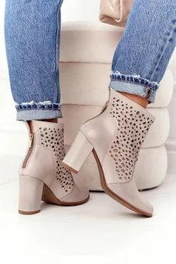 Online Boto Ażurowe Skórzane Botki Na Słupku Exquisite 1219 Cappuccino