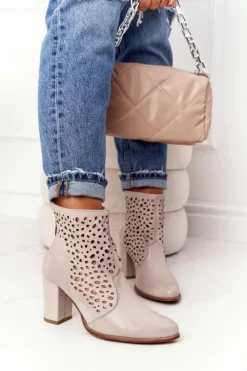 Online Boto Ażurowe Skórzane Botki Na Słupku Exquisite 1219 Cappuccino