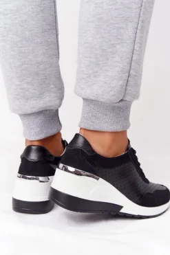 Damskie Damskie buty S.Barski Ażurowe Skórzane Sneakersy Na Koturnie S.Barski Czarne