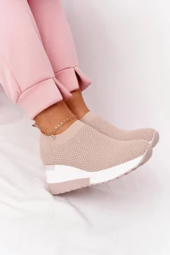 Damskie Boto Ażurowe Sneakersy Slip-On Na Koturnie Beżowe Harmony