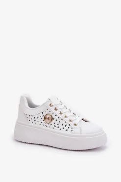 Clearance Boto Ażurowe Sneakersy Ze Złotym Detalem Białe Cassildi