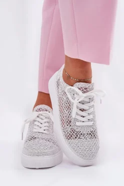 Damskie Boto Ażurowe Tenisówki Damskie Na Platformie Białe Aranelith