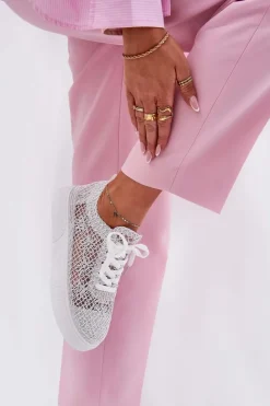 Damskie Boto Ażurowe Tenisówki Damskie Na Platformie Białe Aranelith