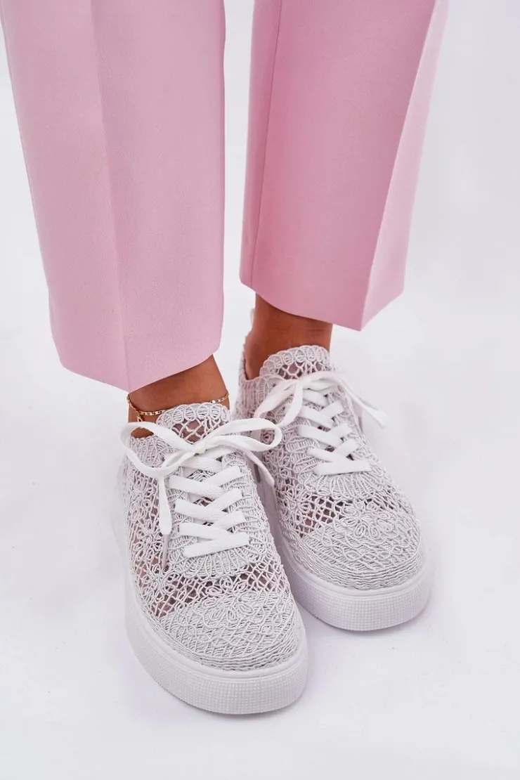 Damskie Boto Ażurowe Tenisówki Damskie Na Platformie Białe Aranelith