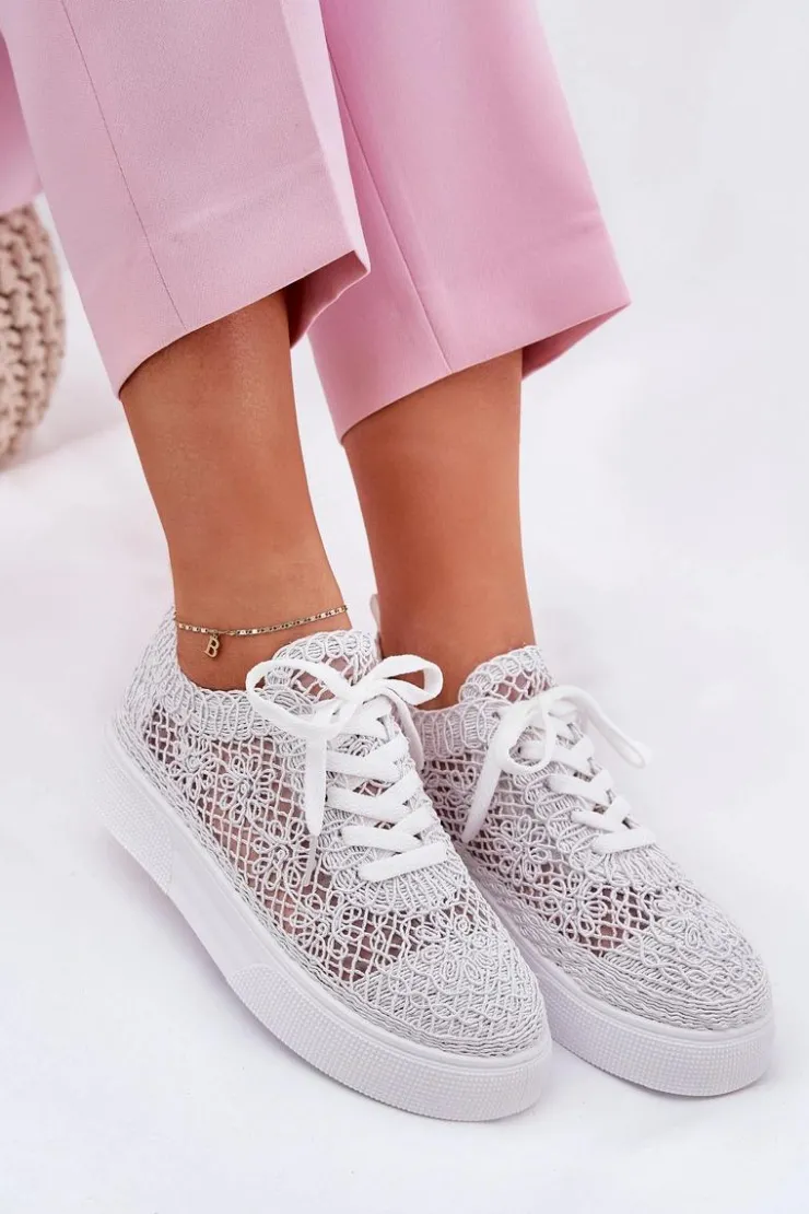 Damskie Boto Ażurowe Tenisówki Damskie Na Platformie Białe Aranelith