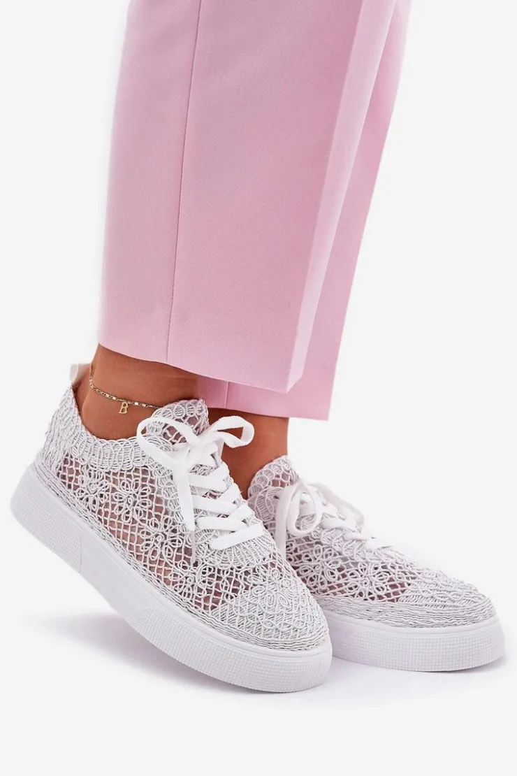 Damskie Boto Ażurowe Tenisówki Damskie Na Platformie Białe Aranelith