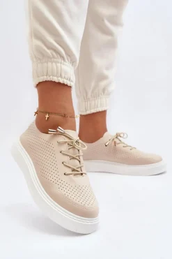 Sale Boto Ażurowe Trampki Damskie Beżowe Unassemia