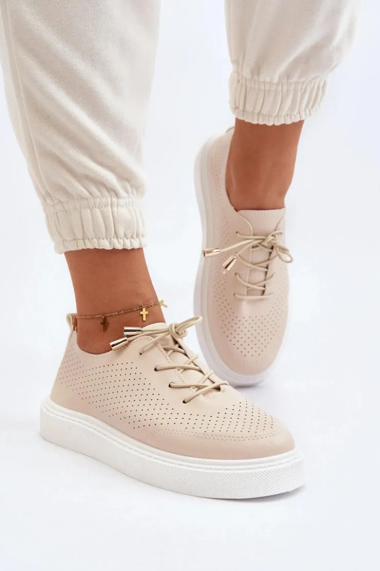 Sale Boto Ażurowe Trampki Damskie Beżowe Unassemia