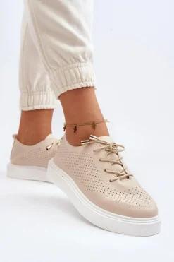 Sale Boto Ażurowe Trampki Damskie Beżowe Unassemia