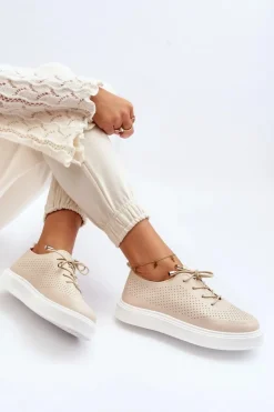 Sale Boto Ażurowe Trampki Damskie Beżowe Unassemia