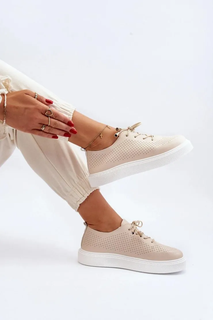 Sale Boto Ażurowe Trampki Damskie Beżowe Unassemia