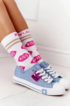 Big Star Shoes Trampki Damskie Big Star|Trampki Damskie Niskie*Ażurowe Trampki Damskie BIG STAR FF274037 Niebieskie