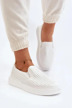 Best Boto Ażurowe Trampki Slip-on Damskie Białe Echossia