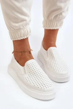 Best Boto Ażurowe Trampki Slip-on Damskie Białe Echossia