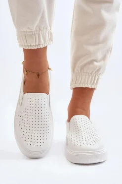 Best Boto Ażurowe Trampki Slip-on Damskie Białe Echossia