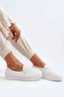 Best Boto Ażurowe Trampki Slip-on Damskie Białe Echossia