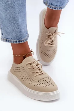 Discount Boto Ażurowe Trampki Sneakersy Na Platformie Beżowe Tanvi Beżowy