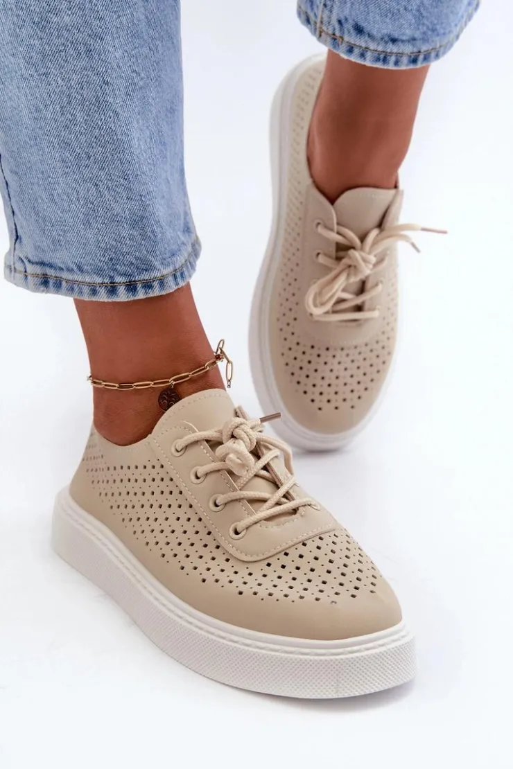 Discount Boto Ażurowe Trampki Sneakersy Na Platformie Beżowe Tanvi Beżowy