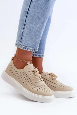 Discount Boto Ażurowe Trampki Sneakersy Na Platformie Beżowe Tanvi Beżowy