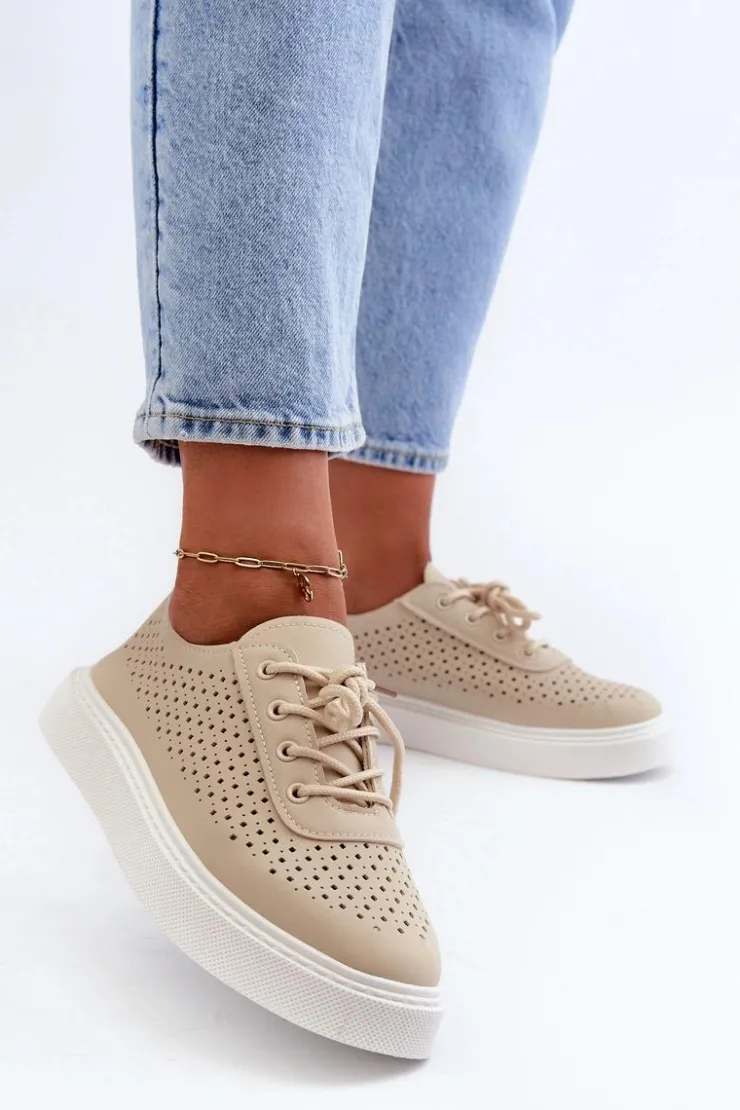 Discount Boto Ażurowe Trampki Sneakersy Na Platformie Beżowe Tanvi Beżowy