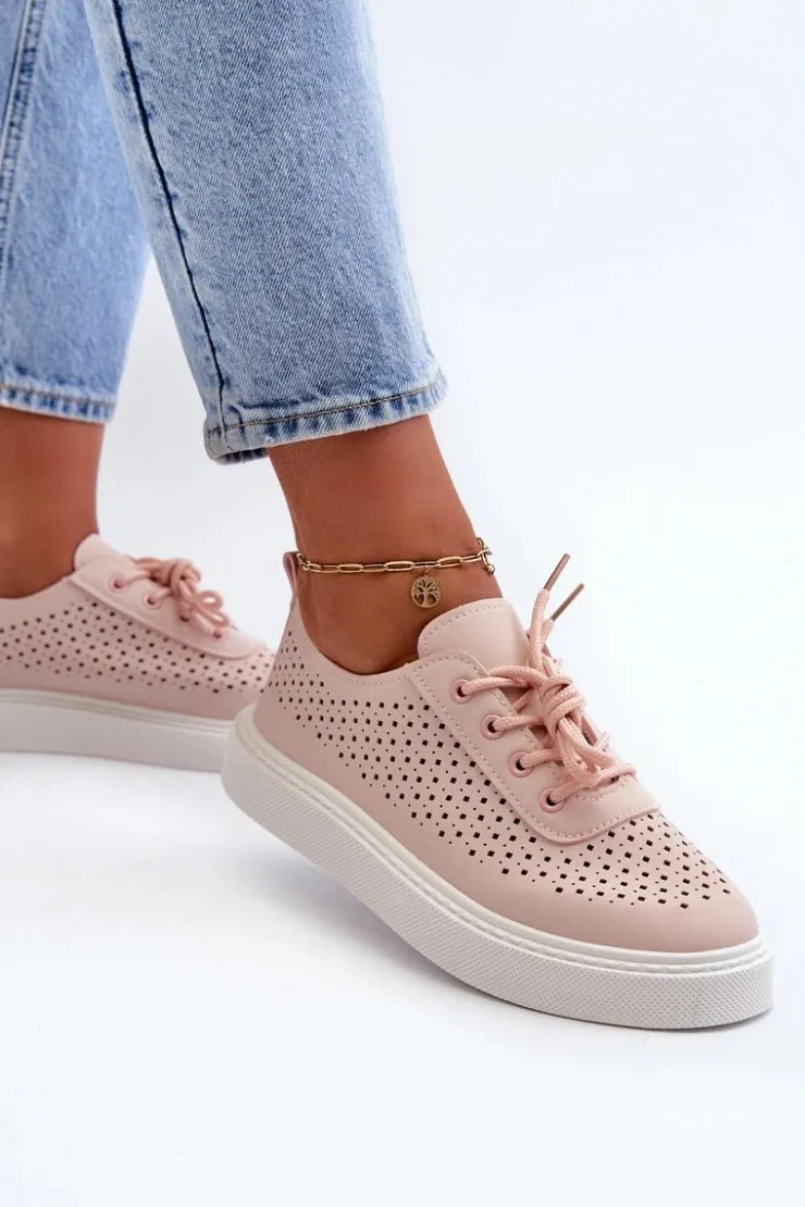 Damskie Boto Ażurowe Trampki Sneakersy Na Platformie Różowe Tanvi