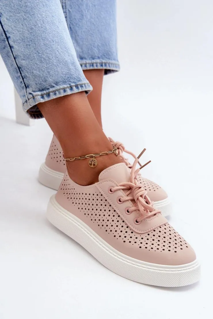 Damskie Boto Ażurowe Trampki Sneakersy Na Platformie Różowe Tanvi