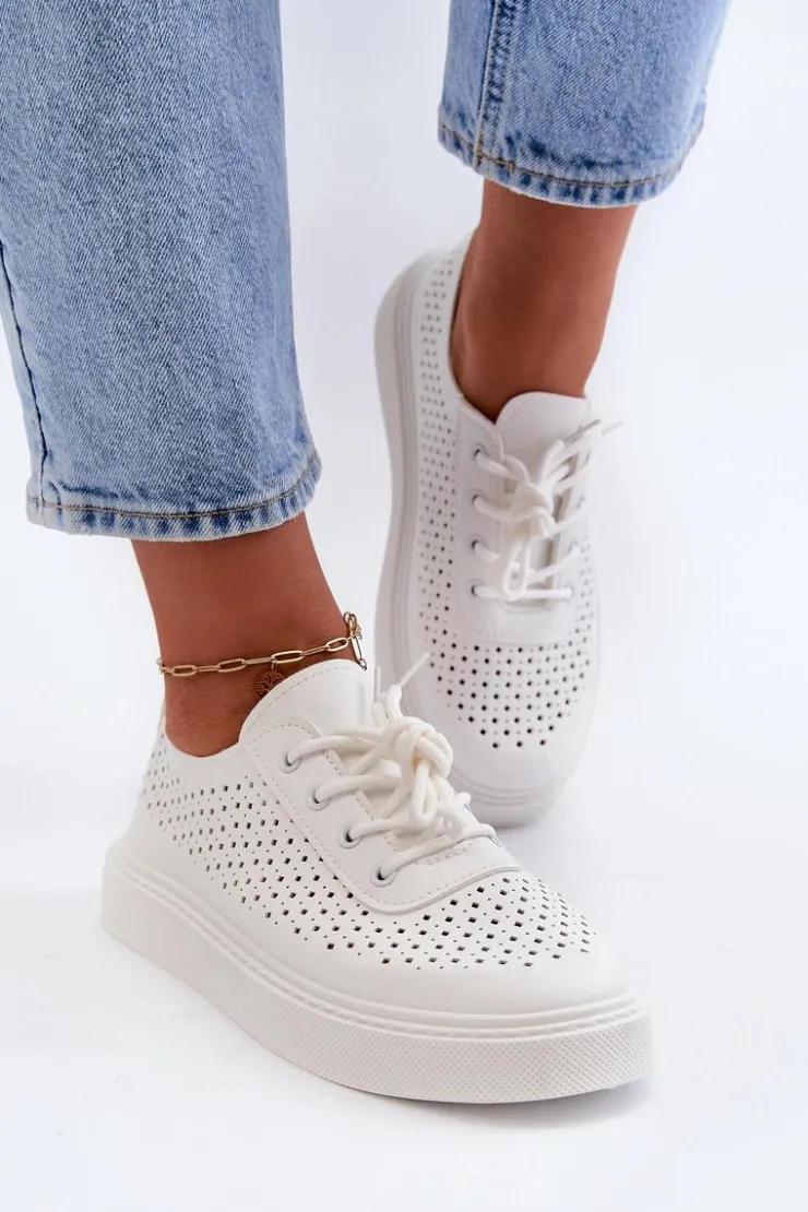Damskie Boto Ażurowe Trampki Sneakersy Na Platformie Białe Tanvi