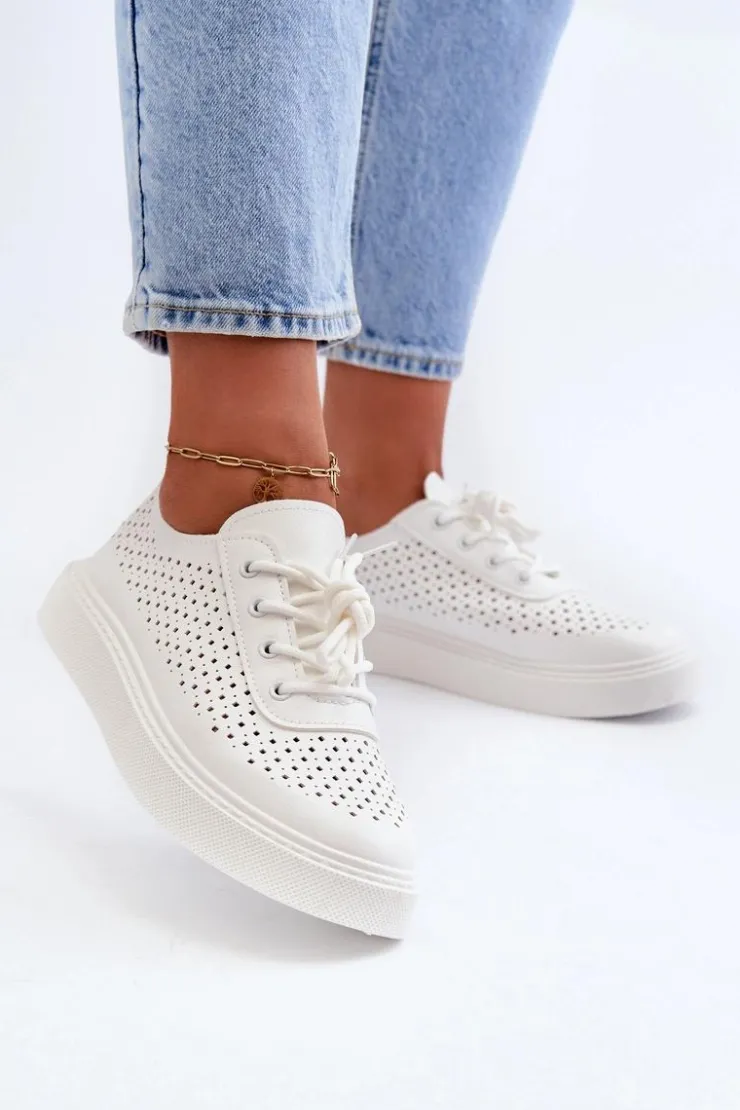 Damskie Boto Ażurowe Trampki Sneakersy Na Platformie Białe Tanvi