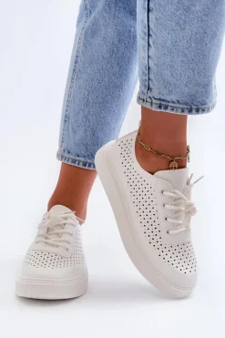 Damskie Boto Ażurowe Trampki Sneakersy Na Platformie Białe Tanvi