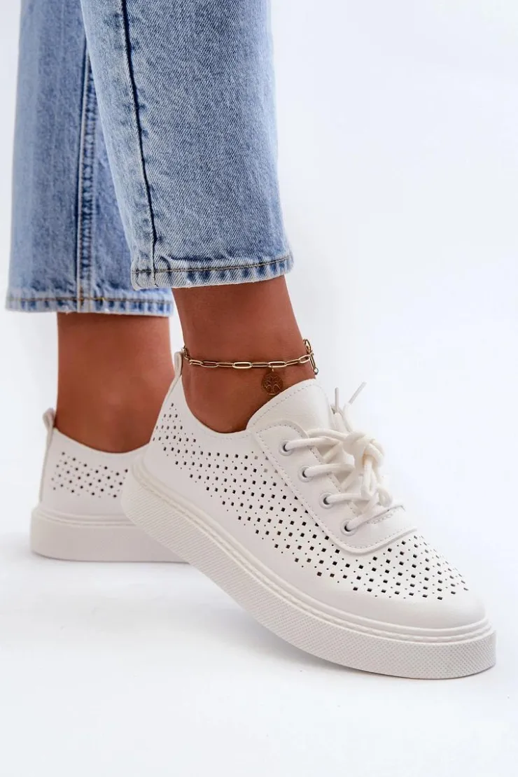 Damskie Boto Ażurowe Trampki Sneakersy Na Platformie Białe Tanvi