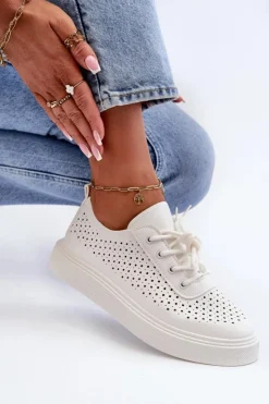 Damskie Boto Ażurowe Trampki Sneakersy Na Platformie Białe Tanvi