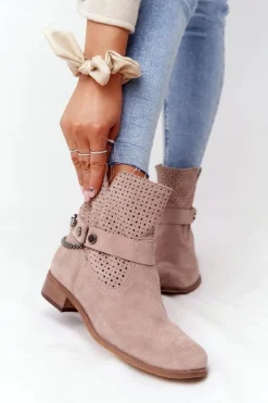 Damskie Boto Ażurowe Wiosenne Botki Lewski Shoes 2905-0 Beżowe