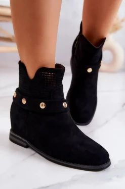 Online Damskie buty S.Barski Ażurowe Wiosenne Damskie Botki Czarne Royale