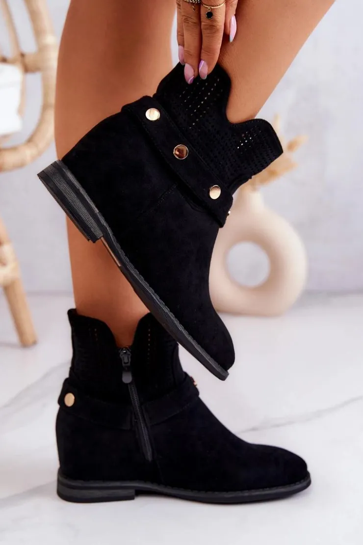 Online Damskie buty S.Barski Ażurowe Wiosenne Damskie Botki Czarne Royale