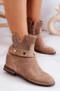 Damskie Damskie buty S.Barski Ażurowe Wiosenne Damskie Botki Beżowe Royale