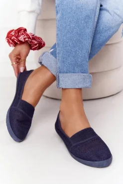 Outlet Boto Ażurowe Wsuwane Tenisówki Slip-On Granatowe Chillout