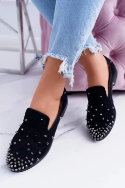 Online Boto Balerinki Damskie Lu Boo Czarne Zamszowe Lordsy z Ćwiekami Odessa