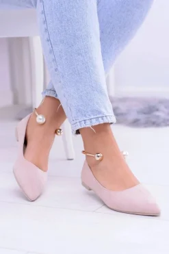 Boto Baleriny Klasyczne*Balerinki Pudrowy Róż Z Bransoletką W Szpic Mami