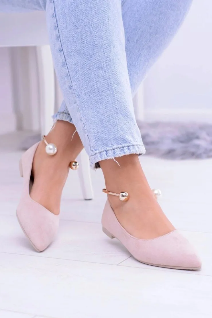 Boto Baleriny Klasyczne*Balerinki Pudrowy Róż Z Bransoletką W Szpic Mami