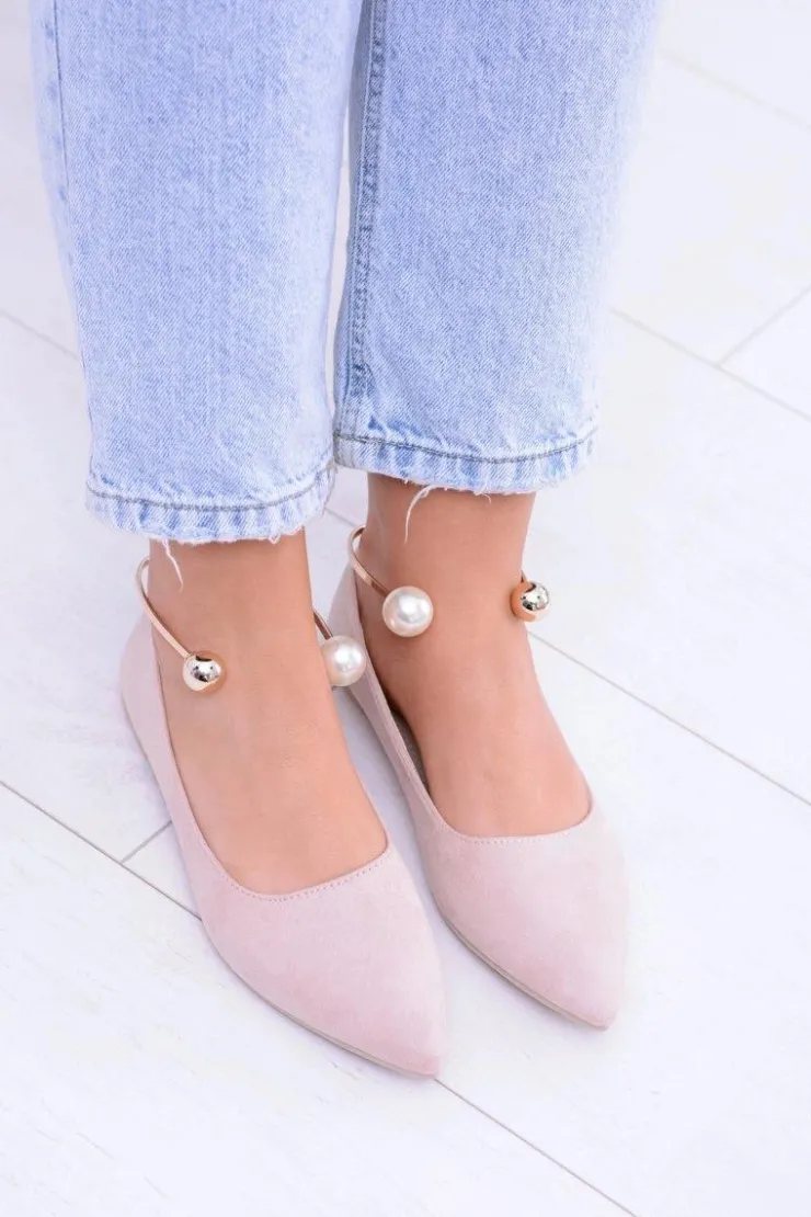 Boto Baleriny Klasyczne*Balerinki Pudrowy Róż Z Bransoletką W Szpic Mami