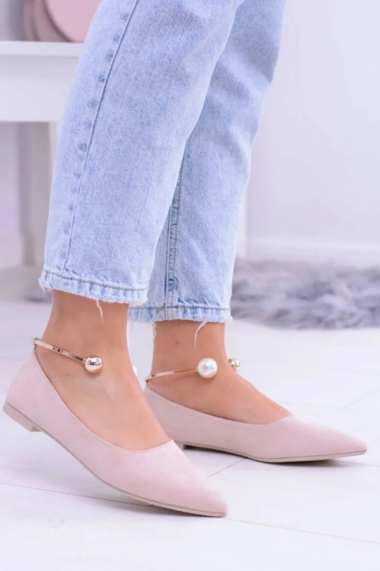 Boto Baleriny Klasyczne*Balerinki Pudrowy Róż Z Bransoletką W Szpic Mami