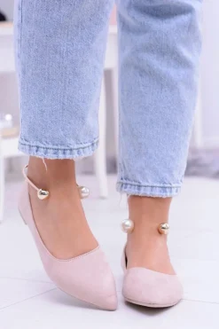 Boto Baleriny Klasyczne*Balerinki Pudrowy Róż Z Bransoletką W Szpic Mami