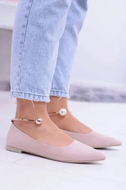 Boto Baleriny Klasyczne*Balerinki Pudrowy Róż Z Bransoletką W Szpic Mami