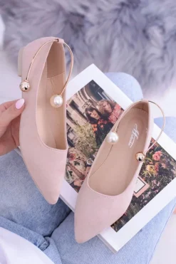Boto Baleriny Klasyczne*Balerinki Pudrowy Róż Z Bransoletką W Szpic Mami