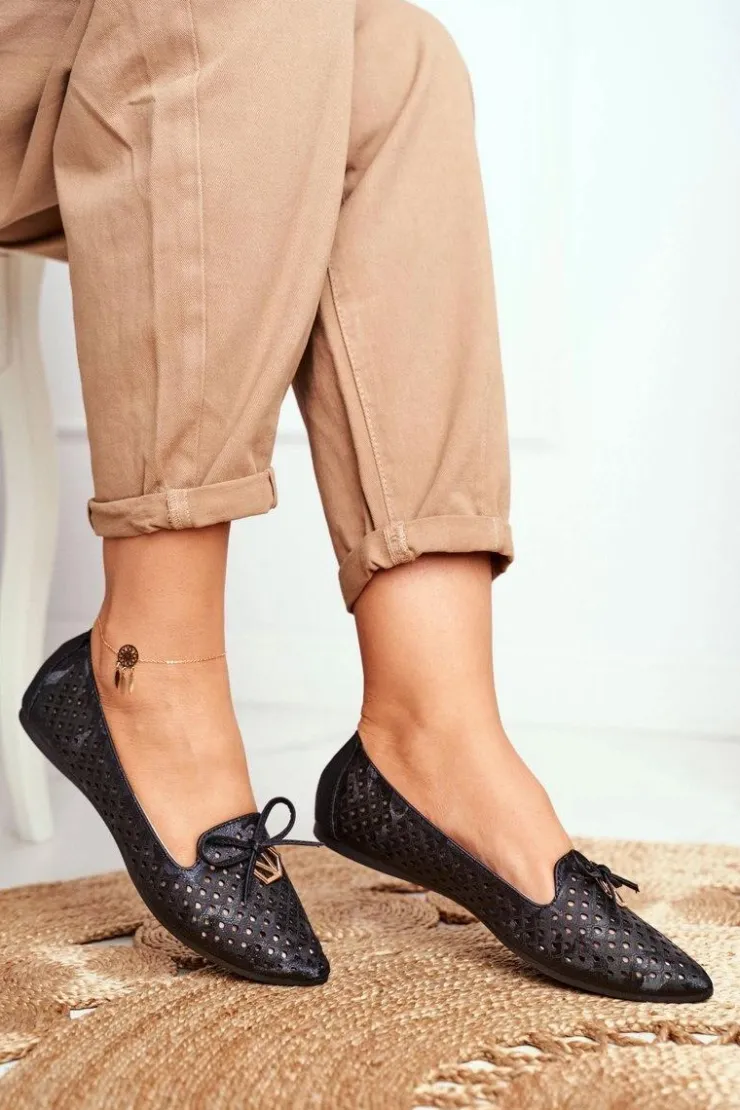 New Buty damskie Vinceza Baleriny Damskie Ażurowe Czarne Manam