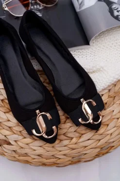 Hot Boto Baleriny Damskie Czarne Zamszowe Portes